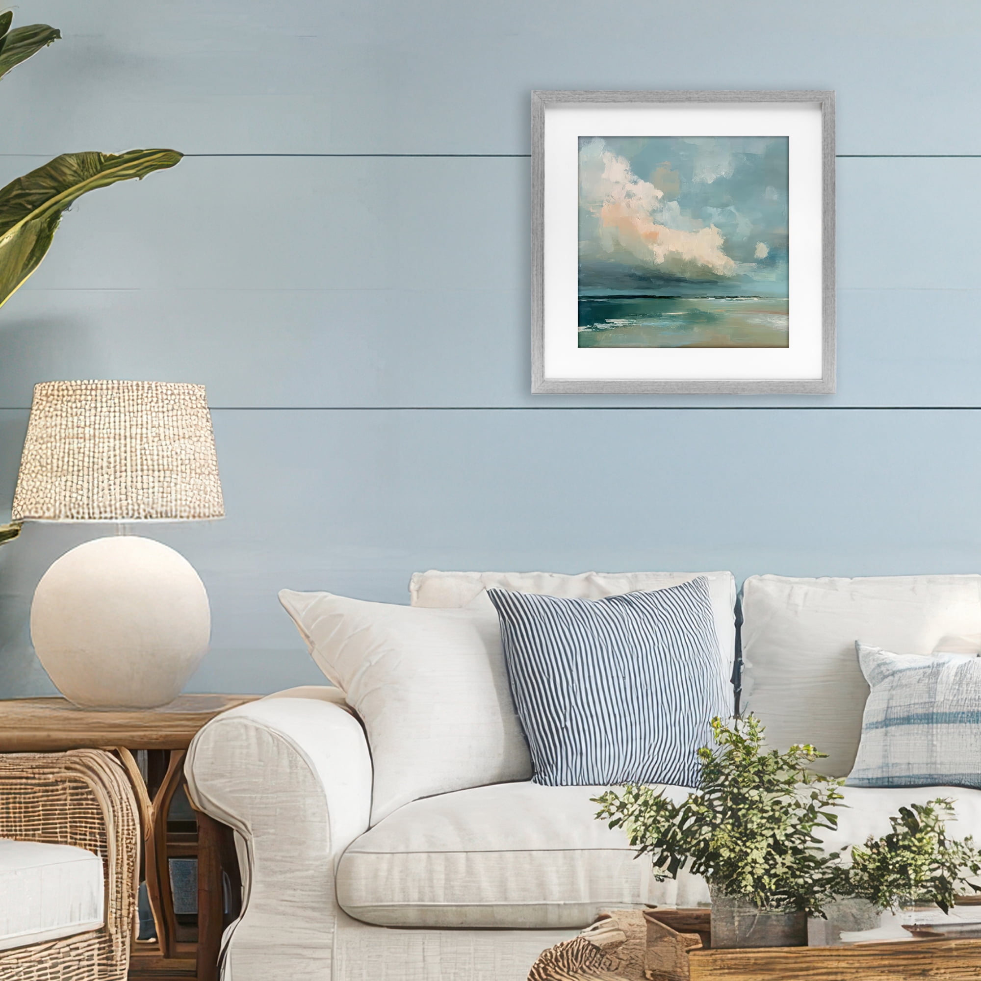 Stupell Industries Stormy Beach with Overhead Clouds Gray Framed Print Under Glass, design by Kim Curinga