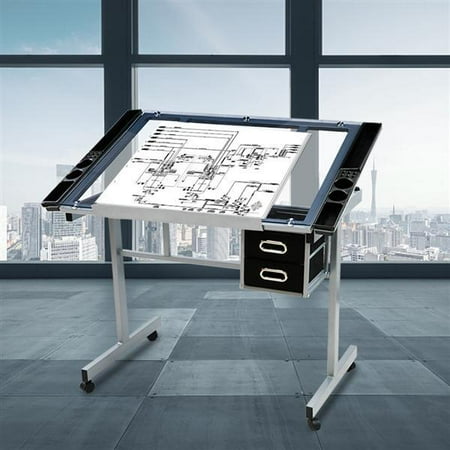 Yaheetech Adjule Drafting Drawing Table Rolling Desk Yaheetech Adjule Drafting Drawing Table Rolling Desk Tempered Glass Top
