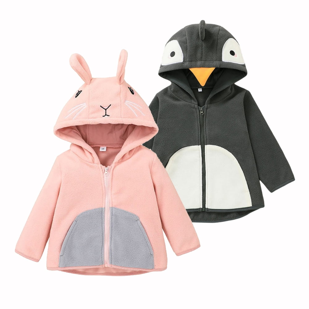 Clearance! 0-24M Toddler Baby Boys Girls Cotton Cartoon Rabbit Ears Hooded Coat Warm Wadded Thicken Button Outerwear