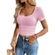 thumbnail image 4 of Top corto LUXVEER para mujer, manga corta, cuello cuadrado, de verano, rosa, 4 of 6