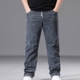 thumbnail image 2 of Xcmzpl Big and Tall Striaght Leg Jeans for Men Elastic Waist Faux Denim Pants Retro Wash Wide Leg Pants Baggy Trousers with Pocket, 2 of 10