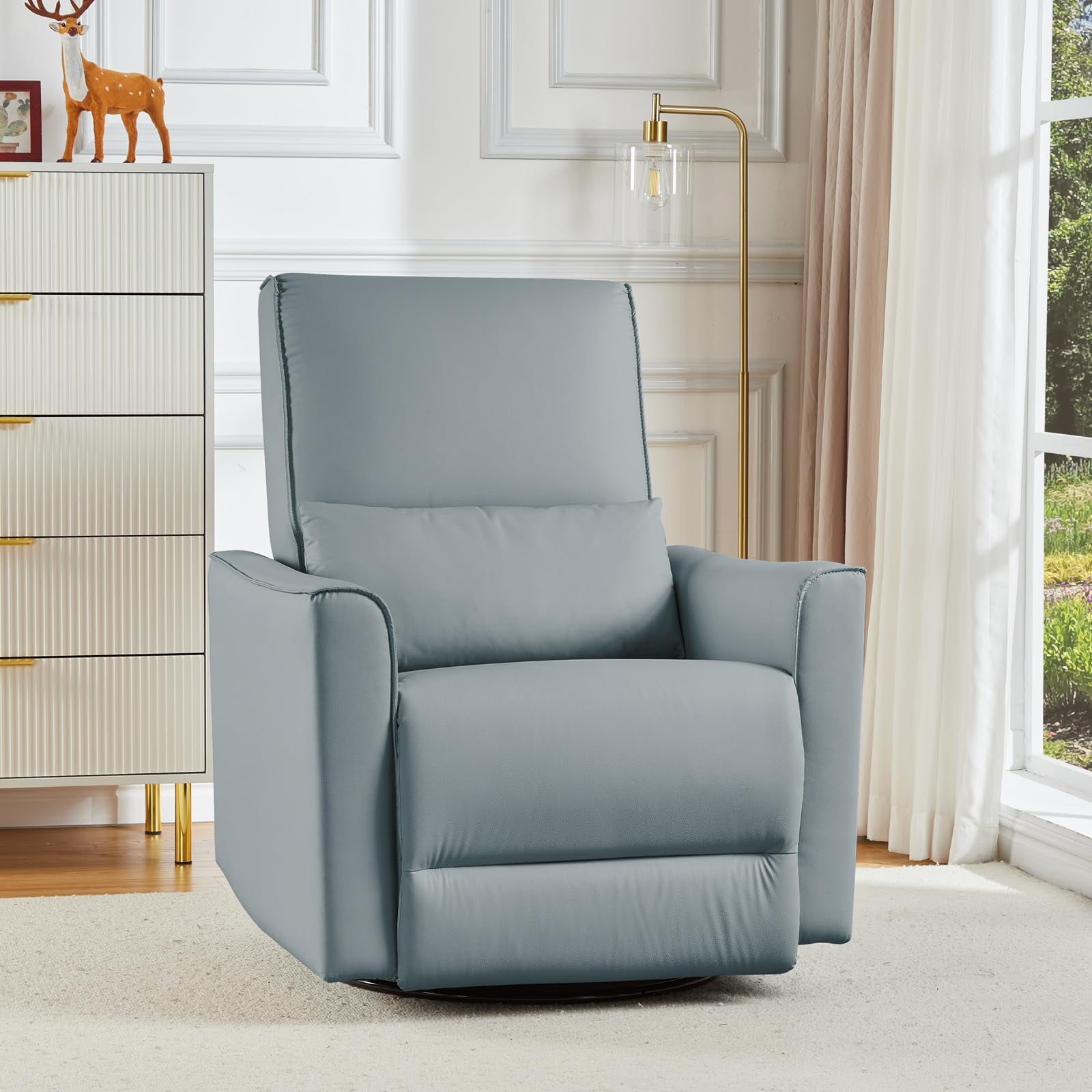 TROPOW 360° Swivel, Rocking Chair Nursery, Glider Rocker Recliner, PU Leather Sofa Chair with high Back, Deep Seat for Nursery, Living Room, Bedroom,Gray