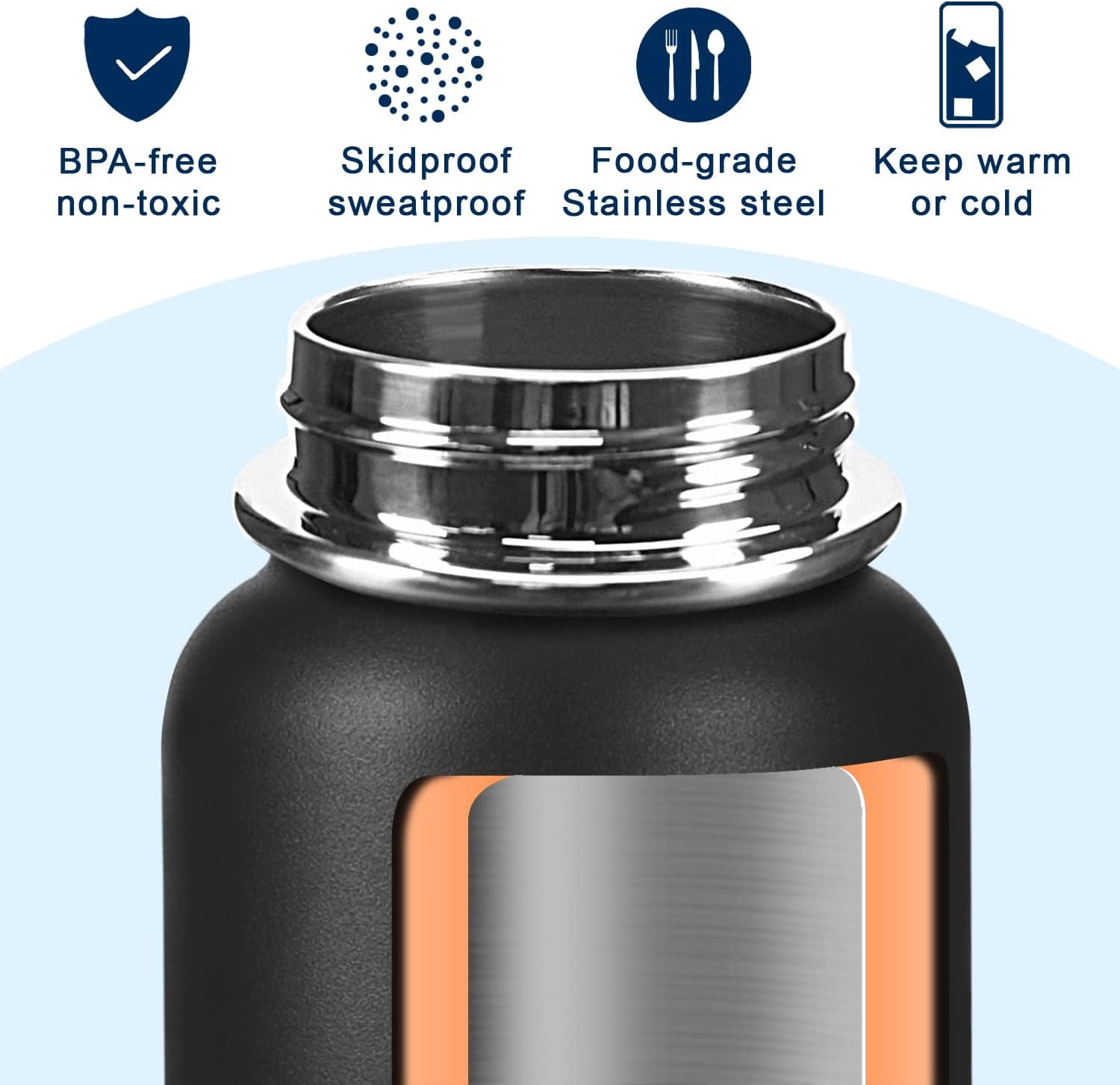 32 oz Insulated Metal Water Bottle, Stainless Steel Double Wall Vacuum Wide Mouth Sport Water Bottle With Straw, 3 Leak Proof Lids, 1 Tube Brush, BPA-Free