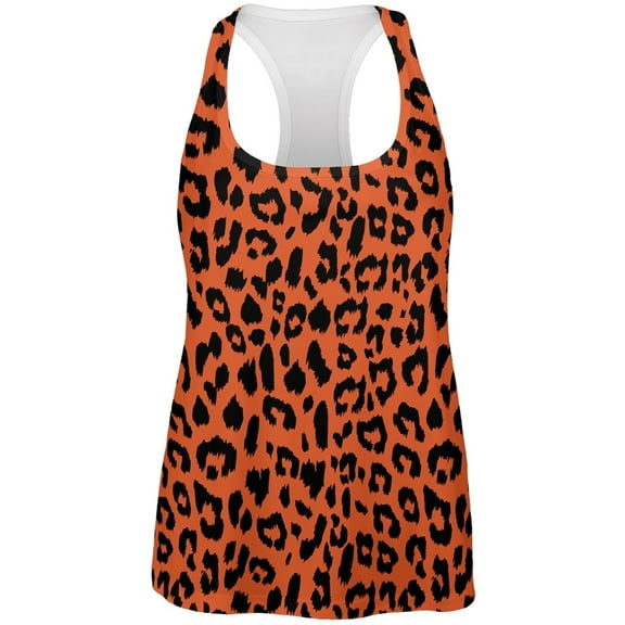 Orange Cheetah Print All Over Womens Work Out Tank Top