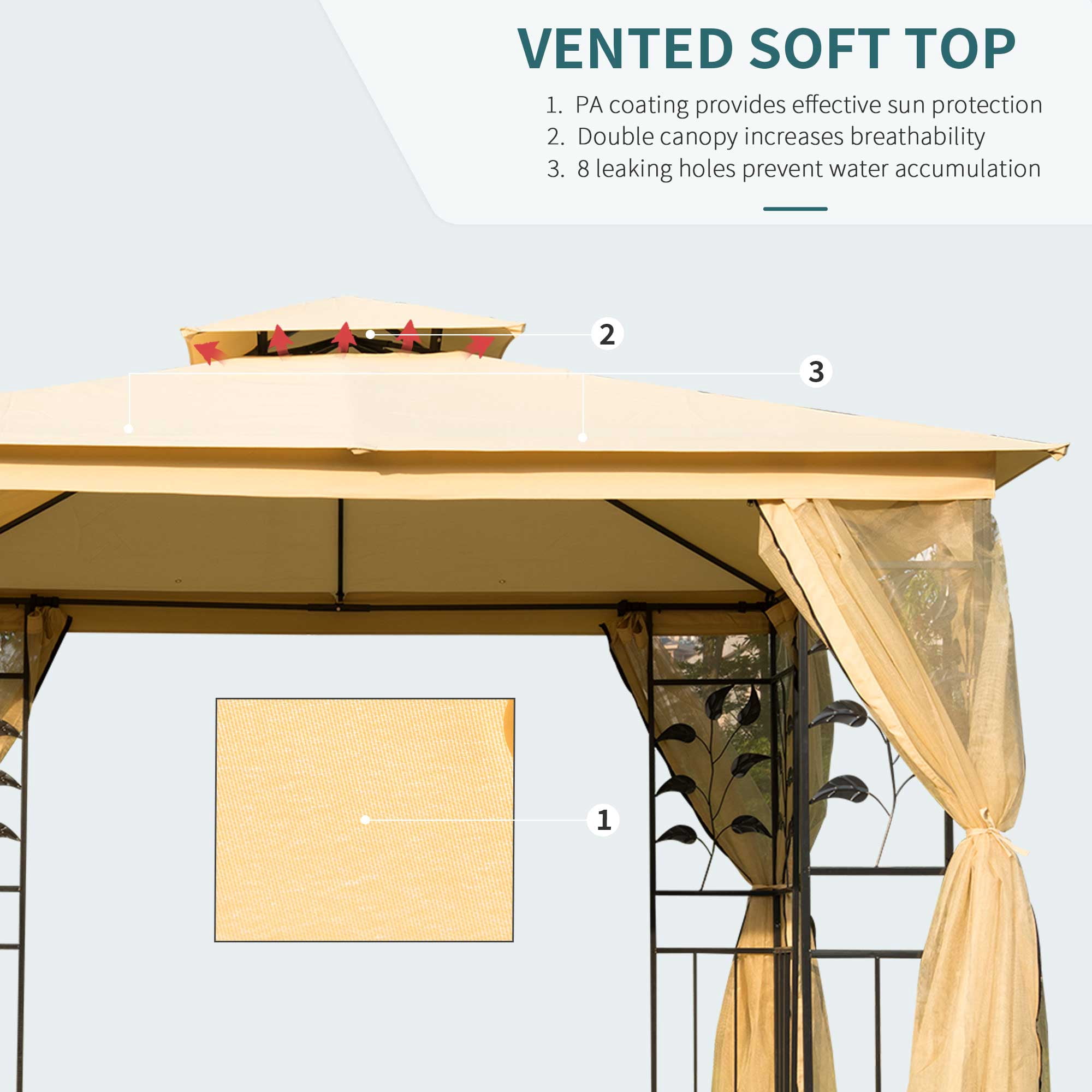 Outsunny 10' x 10' Double Canopy Patio Gazebo, Tree Motifs