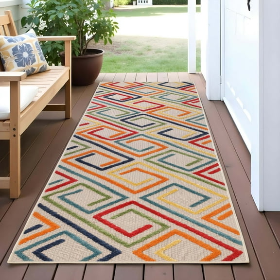 Superior Ares Modern Indoor/Outdoor Runner Rug, 2' 3" x 8', Cream