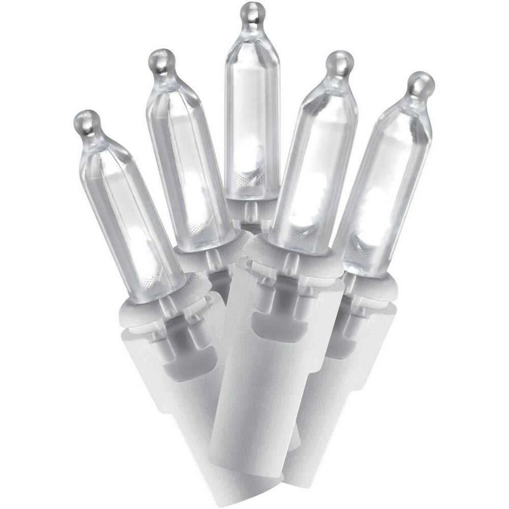 Holiday Time Christmas Lights 100ct Cool White LED Smooth M5 Lights with White Wire Walmart
