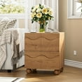 thumbnail image 2 of Scalloped Nightstand Set of Two for Bedroom with 2 Drawers, Modern Night Stand Set of 2 with Hidden Handle, Wooden End Table, Fluted Wood Bedside Table for Living Room, Natural Oak, 2 of 13