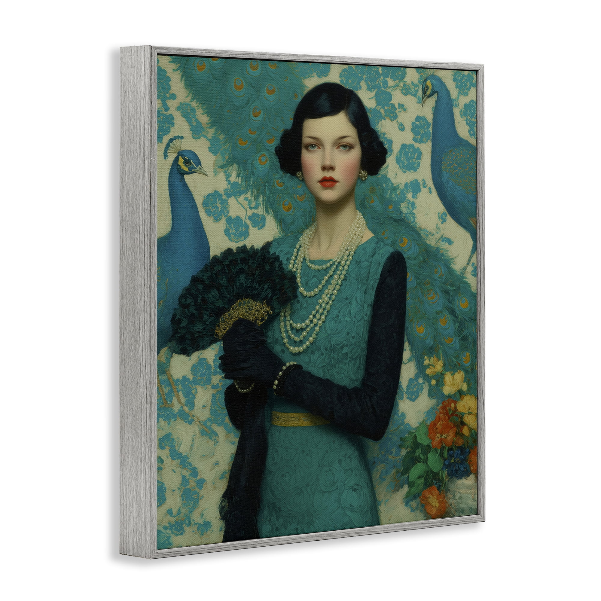 Stupell Industries Vintage Peacock Poise Gray Framed Giclee Art, design by A Barefoot Stylist