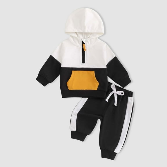 Gerichy Toddler Kids Boy Shorts Clothing Set 0 6 12 18 24 Months 2T 3T Baby Boys Clothes Boys 2PCS Fall Winter Outfits Set Toddler Boys Long Sleeve Color-blocked Hoodie Top Pants Se