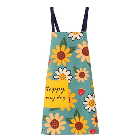 

Colorful Flower Kitchen Apron with Large Pocket Adjustable Waist Tie Oil Proof