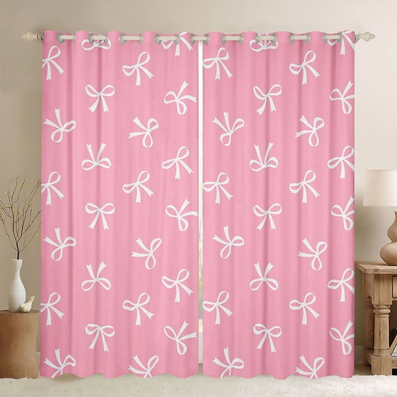 Feelyou Kawaii Bowknot Curtains Pack of 2 (42x84 Each), Pink Butterly Curtains Blackout