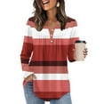 thumbnail image 2 of HAiming Womens Color Block Tops Striped Long Sleeve V Neck Button Pleated Casaul Pullover Blouse Trendy Clothes, 2 of 8