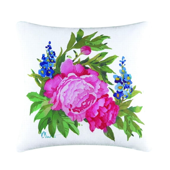 Floral Flower Blossoms HD Printed Needlepoint Accent Throw Pillow, 18" x 18"