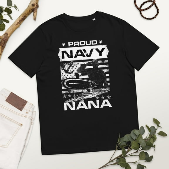 Proud Navy Nana Unisex organic cotton t-shirt (Black, S)