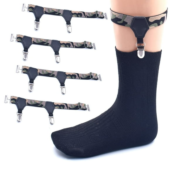 Mens Sock Suspenders 4 Pack Sock Garters for Men with Non-Slip Clips, Elastic Adjustable Sock Holders Keep Sock With Sturdy Clip