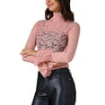 thumbnail image 4 of INSPIRE CHIC Women's Top Floral Lace Mesh Sheer Crew Mock Neck Casual Tops M Pink, 4 of 6