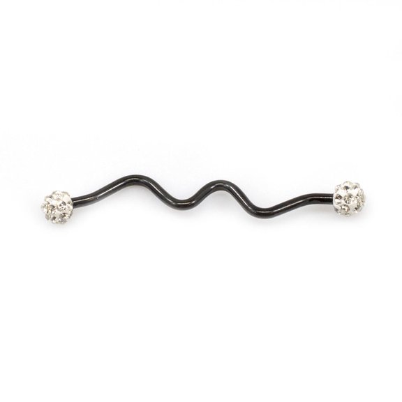 Black Spiral Industrial Barbell with Ferido Balls 14ga 38mm