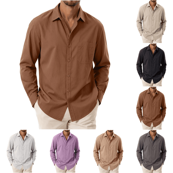 Yuanlook Men's Casual Basic Solid Collared Cotton Shirt, Wrinkle Resistant Soft Long Sleeve Button Front Top M-XXXL Blouses & Tops