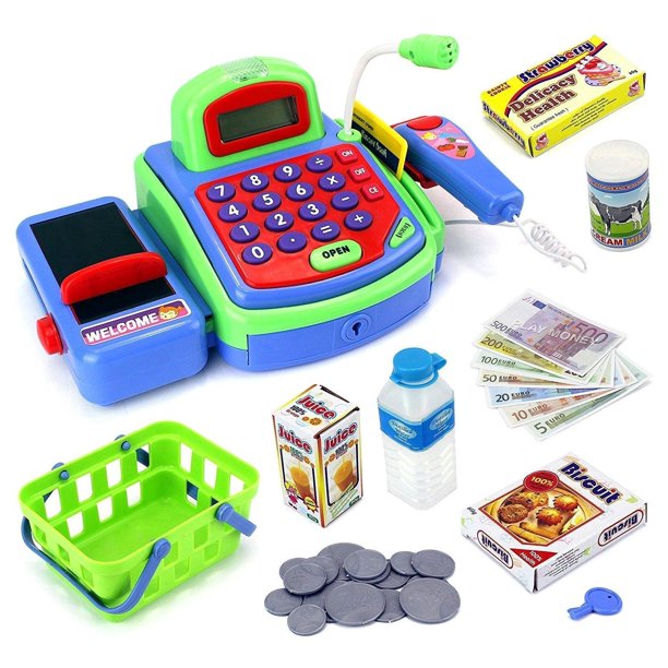Pretend Play Electronic Cash Register Toy Realistic Actions and Sounds
