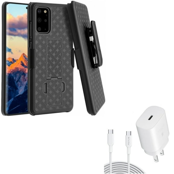 Case Belt Clip & 25W Fast Home Charger for Samsung Galaxy S20 Plus - Holster Swivel Cover   PD Type-C 6ft USB-C Cable Combo