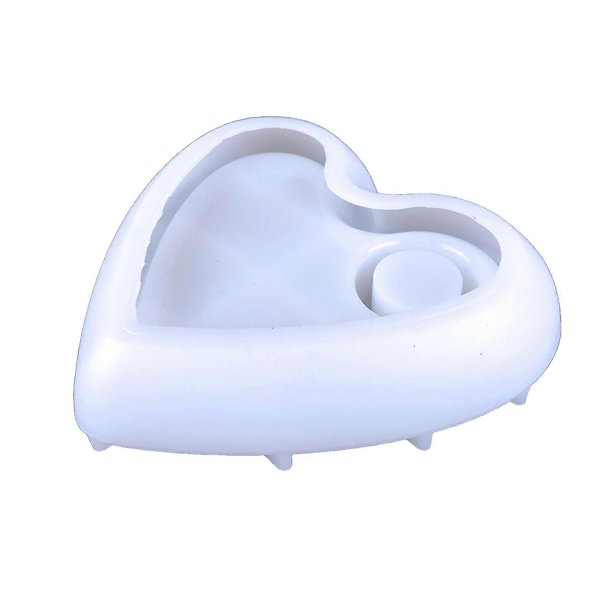 Molde de silicona para bandeja de vela o taza con forma de corazón - Molde para fundiciones de resina epoxi, molinillo de velas Molde de silicona para portavelas de amor semitridimensional