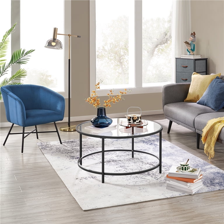 Renwick Round Glass-Top Coffee Table, Black Metal Frame photo 3