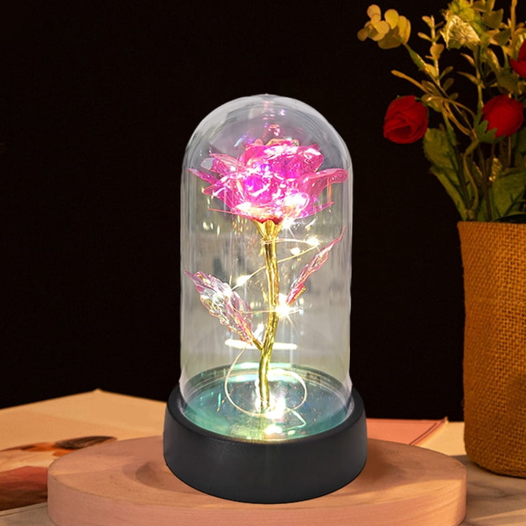5.9in LED Light Rose in Glass Dome - Artificial Flower Gift for