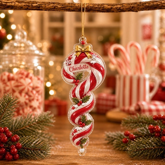 Personalized Acrylic Ornament Spiral Candy Cane Christmas