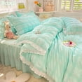 thumbnail image 3 of Cute Princess Style Seersucker Bedding Set For Women Cotton Solid Color Ruffle Bed Skirt Sheet Sets King Queen Comforter Cover FGS, 3 of 7
