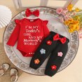 thumbnail image 2 of masbird Newborn Baby Girl Fall Outfits Rib Frill Long Sleeve Ruffled Romper Pants Headband Set 3Pcs Winter Clothes,Red,3-6 M, 2 of 9
