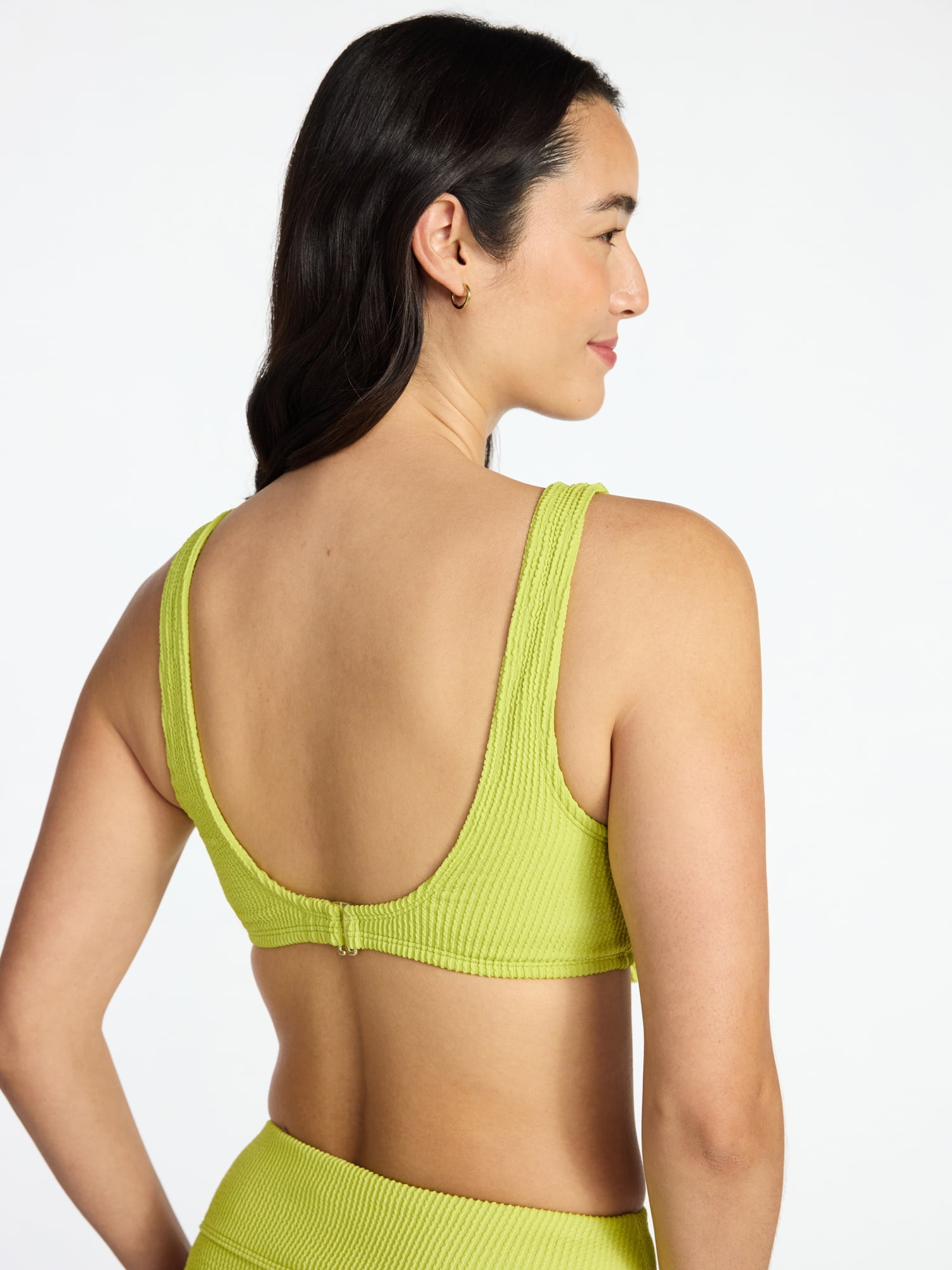 Time and Tru Women's Crinkle Plunge Tie Front Bikini Top, Sizes XS-3X