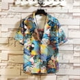 thumbnail image 2 of Camisas Para Hombre Slim Fit Casual Hombres Solapa Estampado Contraste Color Manga corta Puño Botón Estilo puerto Camisa floral Playa de Top de verano hawaiano (Blue, 5XL), 2 of 3
