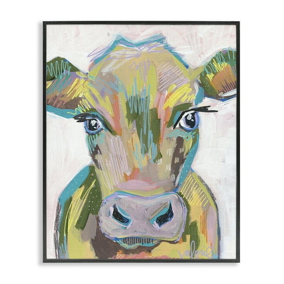 Stupell Industries Vivid Cow Visage Animals & Insects Painting Black Framed Art Print Wall Art, 11 x 14