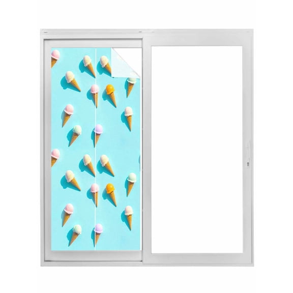 Blue Ice Cream Window Privacy Film, Summer Colorful Ice Cream Static Cling UV Sun Blocking Tint Film Heat Control Windows Films for Bedroom Bathroom, Window Stickers 23.6"x59"