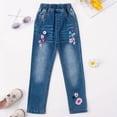 thumbnail image 2 of Gubotare Kids Jeans for Girls Boot Cut Ripped Denim Jeans for Kids Straight Wide Leg Washed Baggy Pants Casual Lightweight 5T 6T (Blue,5-6 Years), 2 of 9