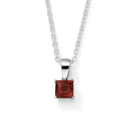 Simulated Princess-Cut Birthstone Pendant Necklace in Sterling Silver 18