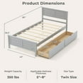 thumbnail image 3 of Gymax Twin Size Wooden Bed Frame w/ 2 Storage Drawers & Under-bed Storage Gray, 3 of 9