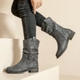 thumbnail image 5 of Women's Mid-Calf Cowboy Cowgirl Boots with Low Chunky Heel, Classic Round Toe, Motorcycle Style, Side Zipper,Fashion Western Grey Boots., 5 of 6