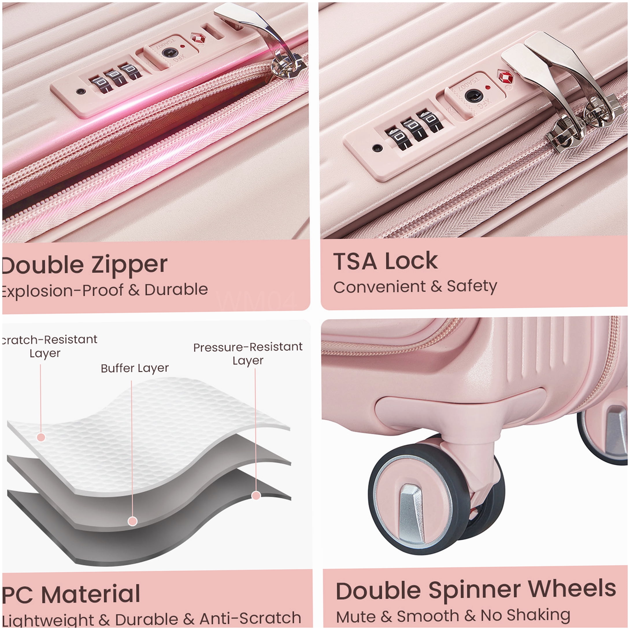 Airline Approved Pink PC Luggage Set 20/24/28, Lightweight Expandable Suitcase with TSA Lock