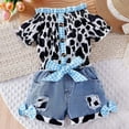 thumbnail image 2 of CAICJ98 Toddler Girl Denim Western Outfits Baby Cowgirl Clothes Kids Ruffle Off Shoulder Cow Print Shirt Button Down Tops Belted Jeans Shorts Blue,18-24 Months, 2 of 7