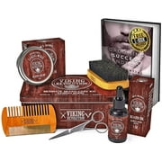 Viking Revolution Ultimate Grooming Kit for Men - Boar Brush, Wood Comb, Sandalwood Balm & Oil, Scissors for Beard & Mustache