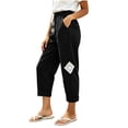 thumbnail image 5 of Admvng Linen Pants for Women Elastic Drawstring Waist Straight Leg Casual Soft Trousers with Pockets, 5 of 9