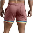 thumbnail image 4 of HOOMEUMY Men's Summer Shorts Rainbow Striped Elastic Waist Drawstring Solid Color Beach Shorts with Pockets Red XXXXL, 4 of 4