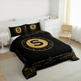 thumbnail image 3 of Manfei Letter S Monogrammed Bedding Comforter Set,Retro Boho Geometric Twin Comforter Sets,Gold Black Bedding Set For Child,Microfiber Room Decorative Reversible,2pcs, 3 of 8