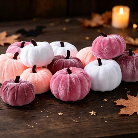 12 Pcs Velvet Pumpkins | Oimcto Small Artificial Pumpkins for Fall Table Centerpiece, Halloween, Thanksgiving, Wedding & Home Decor