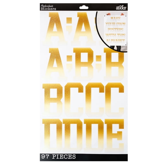 Sticko Gold Glitter Ombre XL Alphabet Stickers, 97 Piece