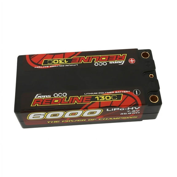 Gens Ace Lipo Battery Redline Series 6000mAh 2S2P 7.6V 130C HardCase HV Shorty for RC Car