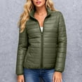 thumbnail image 2 of Hueook Puffer Jacket Womens Winter Jackets for Women Solid Color Double Pocket Zipper Stand Up Collar Long Sleeved Casual Fashion Parkas Army Green S, 2 of 4