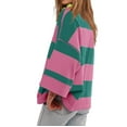 thumbnail image 4 of Patlollav Winner Long Sleeve Pullover Womens Oversized Striped Shirt Half Zip Sweatshirt Color Block V Neck Tops, 4 of 6